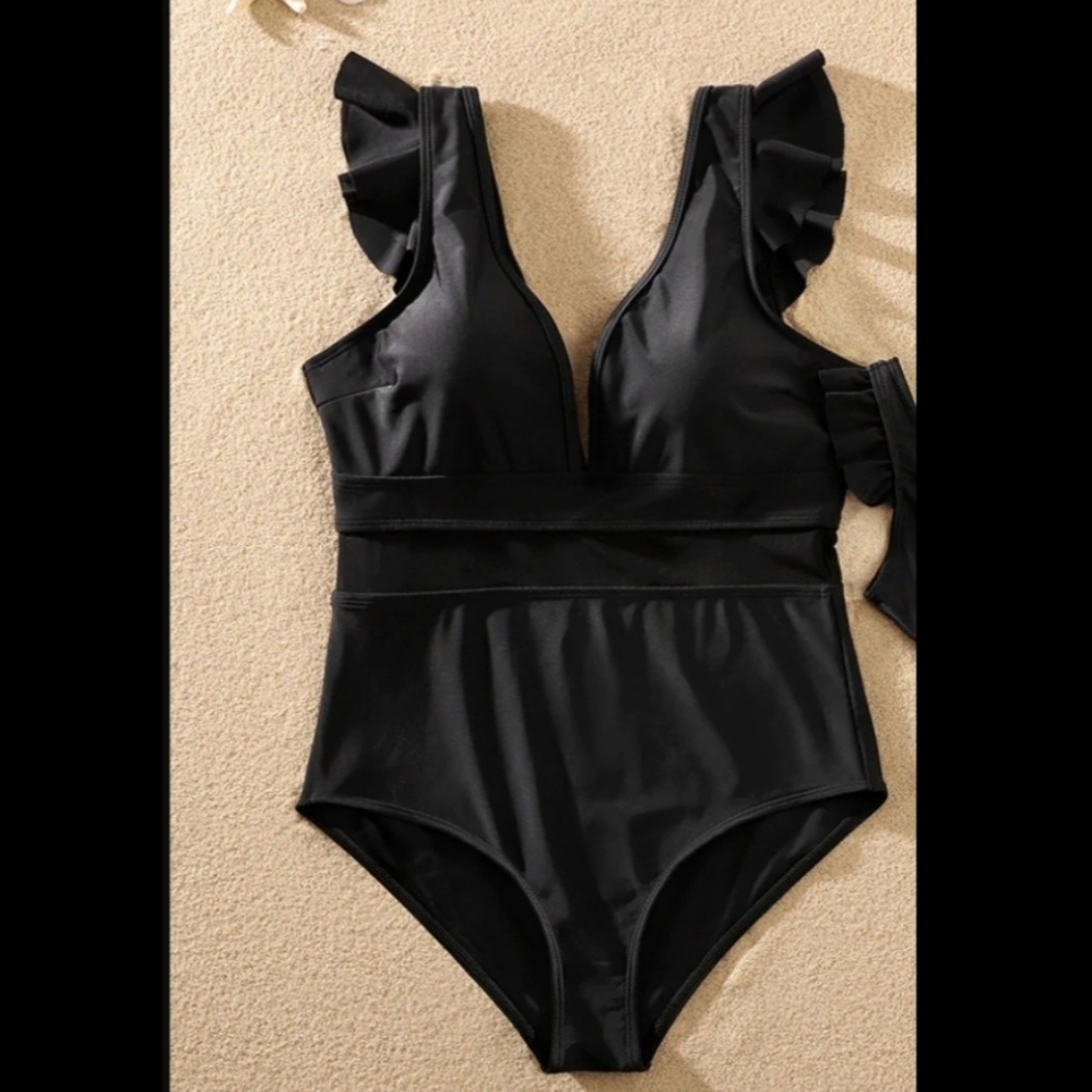 One piece solid black swimsuit 3x